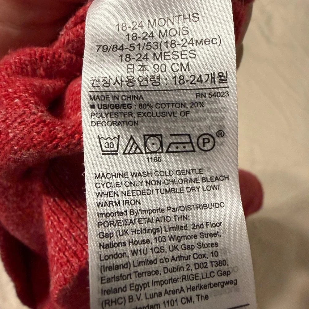 GAP Red Kids Crewneck Sweater with Gold Bear Pin